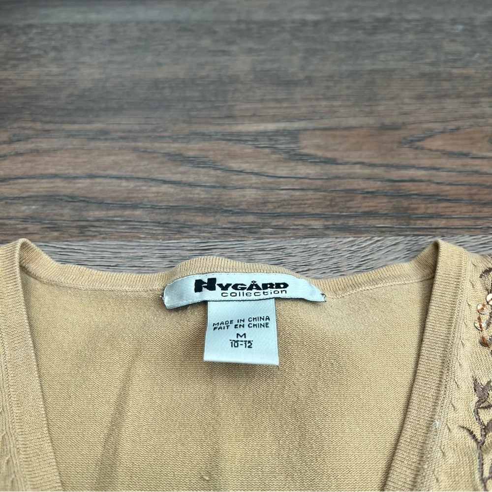 vintage 90s Nygard V-neck knit tank top floral embroidery silk tan boho Y2K - Picture 5 of 7